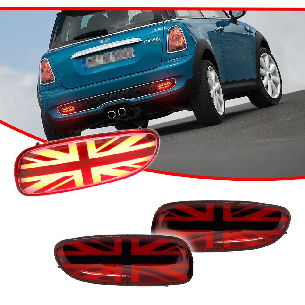 Red Lens Union Jack Style Full LED Rear Fog Running Light for Mini Cooper 06-15- v