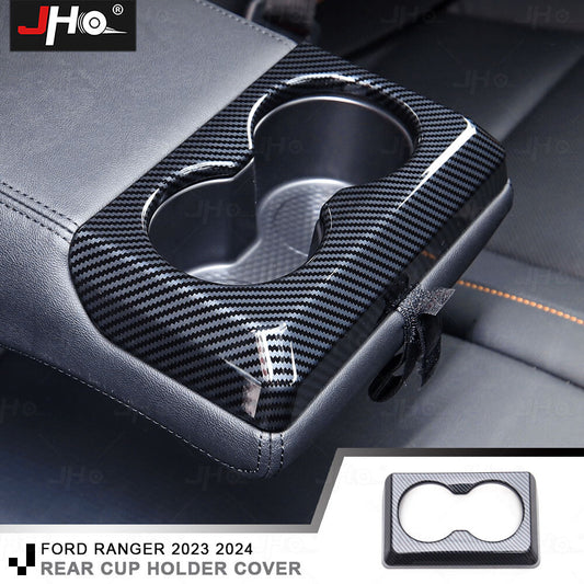 Rear Interior Carbon Fiber Water Cup Panel Cover Trim for Ford Ranger 2023-2024