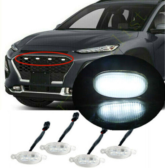 for Hyundai Kona 2018-2023 White Front Grille LED Light Style Grill trim