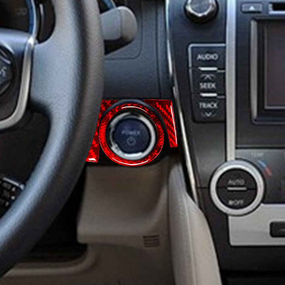 Red Carbon Fiber Engine Start Swich Button Trim Cover for Toyota for Camry 2012-14