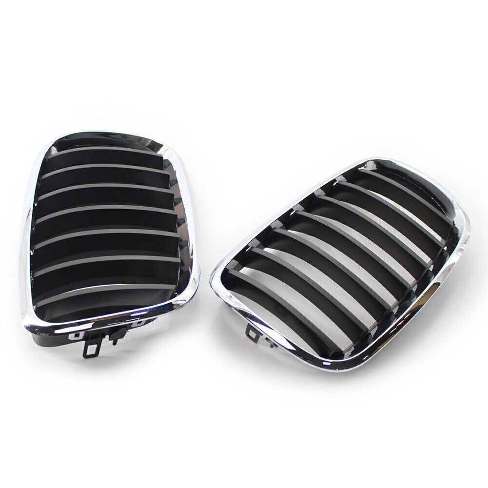 for BMW X5 X6 E70 E71 2008-2013 Chrome Frame Shiny Black Slat Grill Grille
