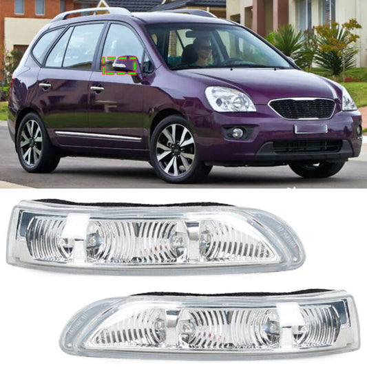 A pair of amber-colored side mirror turn signals for Kia Rondo Carens 2009, 2010, and 2012 models.