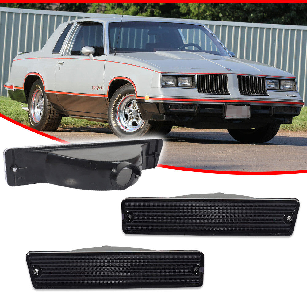 Pair of Smoked Front Marker Light Lenses for 1981-88 Cutlass - Parking Turn Signal - v