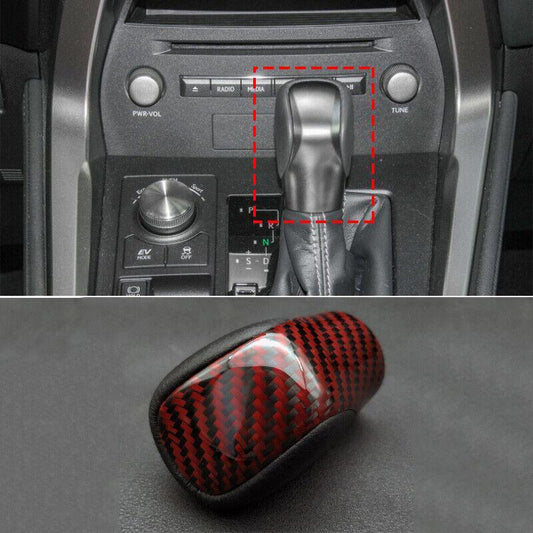for Lexus NX200t 300h 15-21 Carbon Fiber Red Gear Shift Knob Shifter Lever Trim
