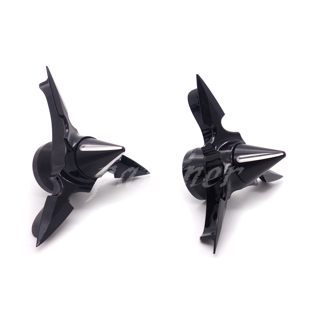 Black Spun Blade Spinning Front Axle Cap Nut Cover for Harley Dyna Touring XL XG Q