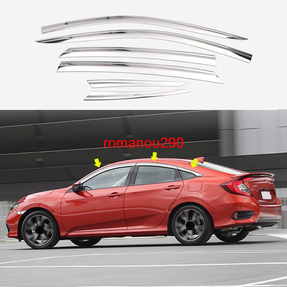 for Honda for Civic Sedan 16-21 Chrome Window Visors Sun Rain Guard Vent Deflectors