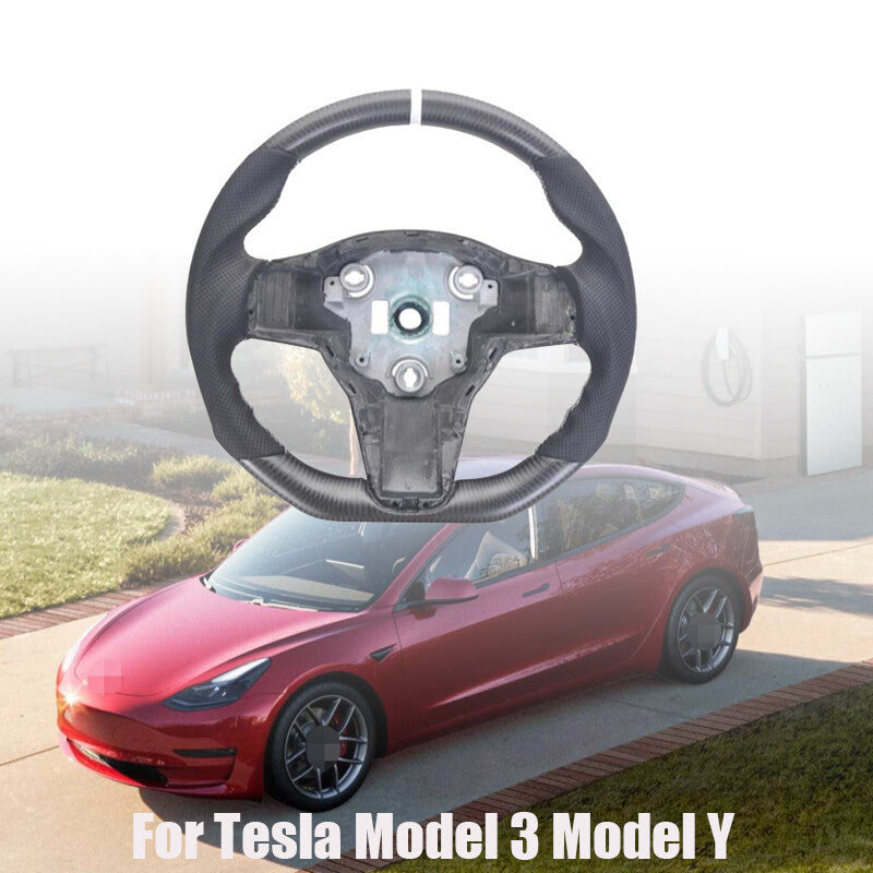 For Model 3 for Model Y No heated Real Carbon Fiber Matte Flat Steering Wheel n