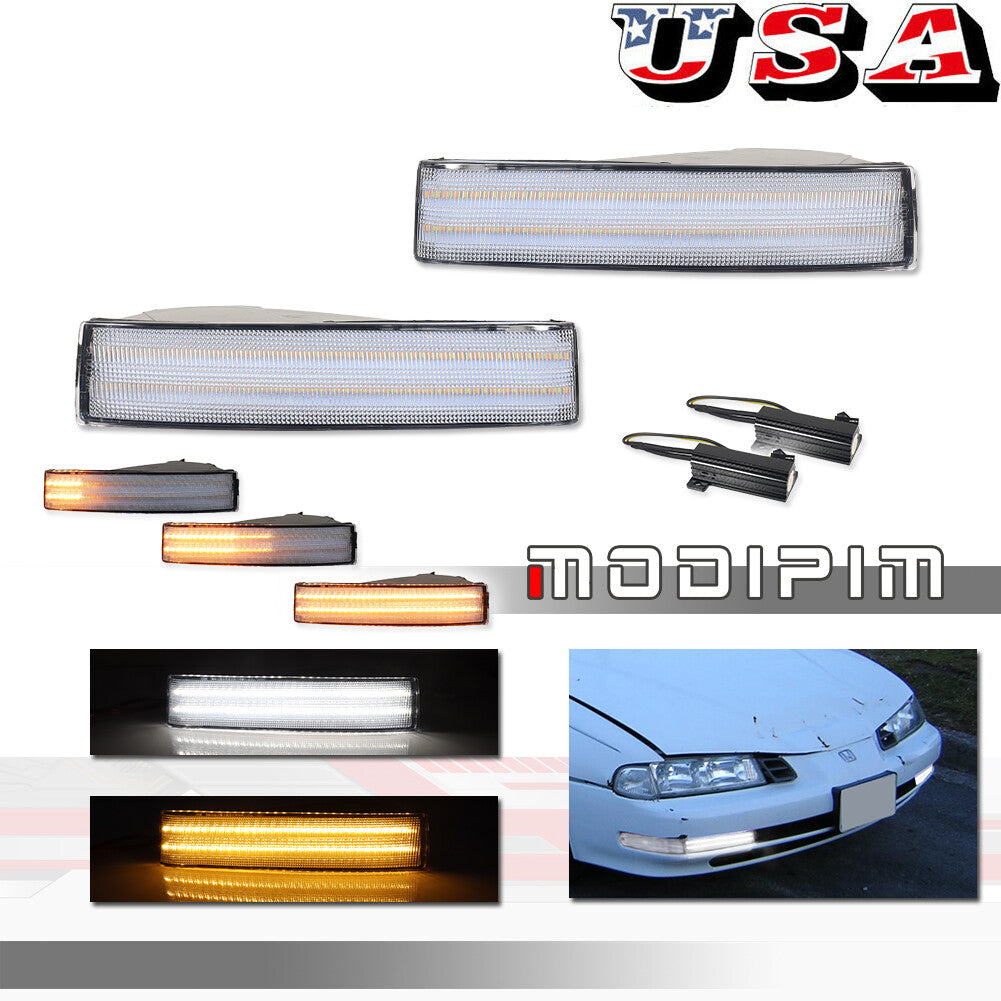 2-Pack Transparent Switch LED Signal Light Left + Right Set for for Honda Prelude 1992-1996- v