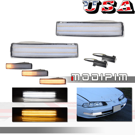 2-Pack Transparent Switch LED Signal Light Left + Right Set for for Honda Prelude 1992-1996- v