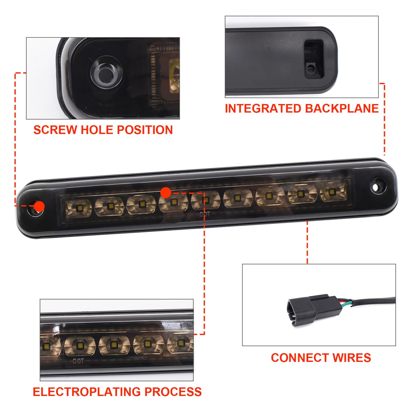 Suitable for 88-98 C1500/K1500/Silverado black rear LED third brake light - n
