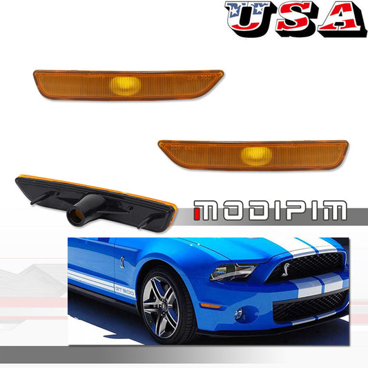 For 2010 - 2014 for Mustang Front Bumper Side Marker Light Reflector Amber Lens - v