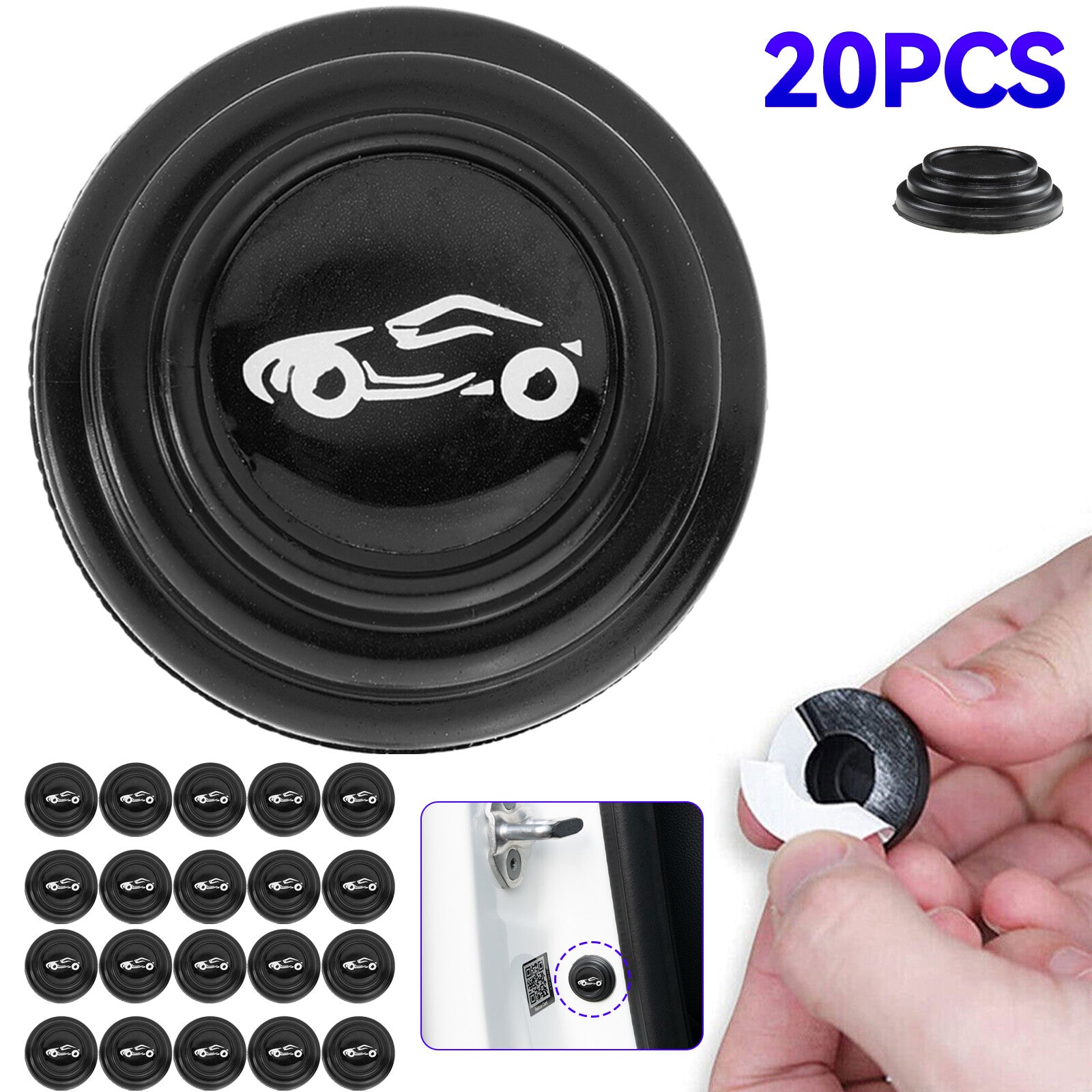 20x Car Door Anti-Collision Pad Sound Insulation W/ Shock Absorbing Gasket Black