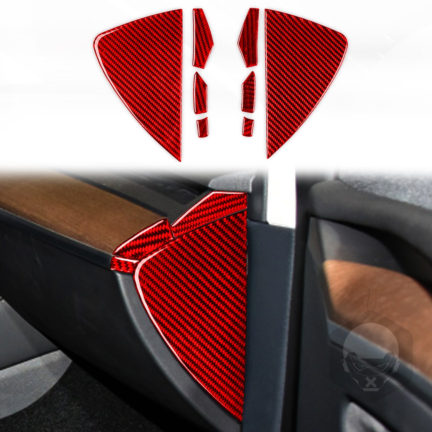 Red door groove panel carbon fiber sticker internal protective cover suitable for model Y 20-22- n