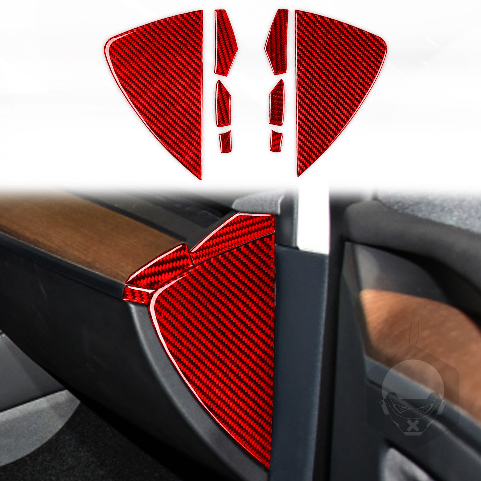 Red door groove panel carbon fiber sticker internal protective cover suitable for model Y 20-22- n