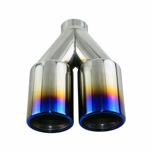 1x 2 ID Universal Welding Double Wall Dual Exhaust Tail Y Pipe Tips 3'' OD Blue