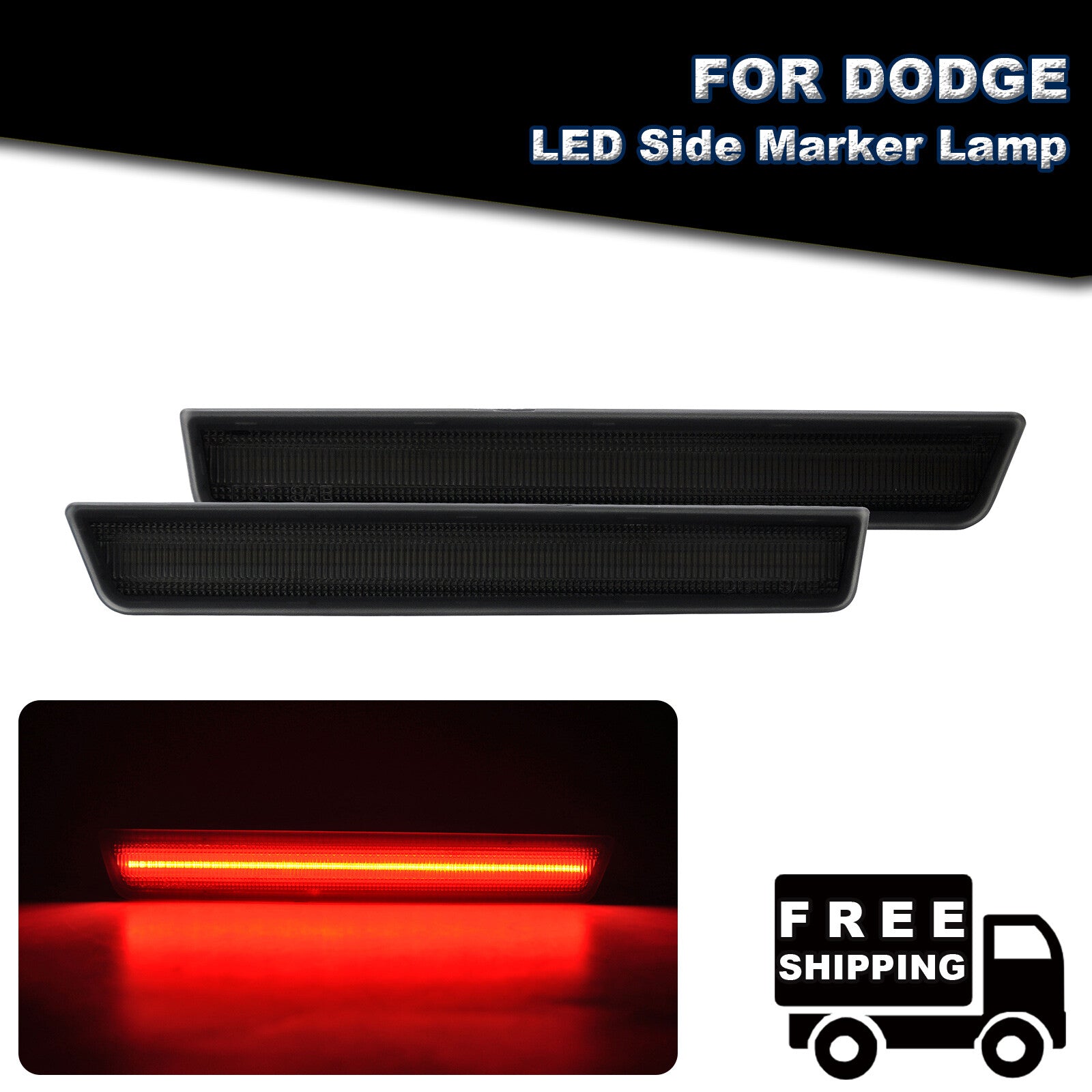 Smoked LED Rear Fender Red Side Marker Lights for 2015 - 2022 for Dodge for Challenger - v