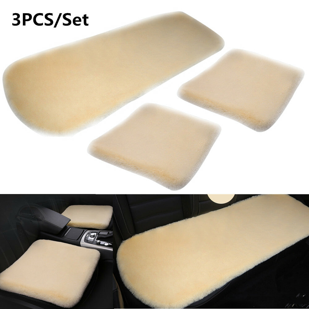 3pcs Car SUV for Seat Warming /Mat with Rabbit Fleece Design, Winter Beige - n