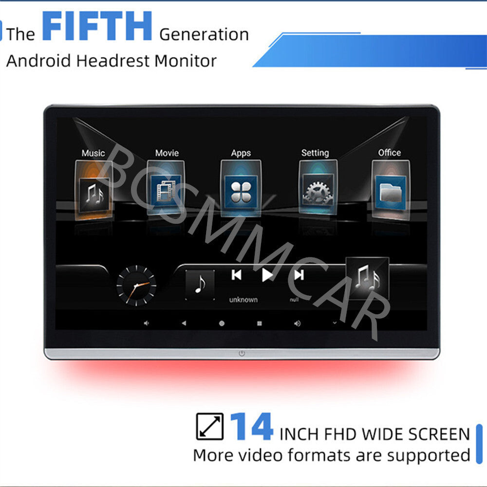 14in Android 12 Car Rear for Seat Player Headrest Monitor Touch Screen Mirror Link