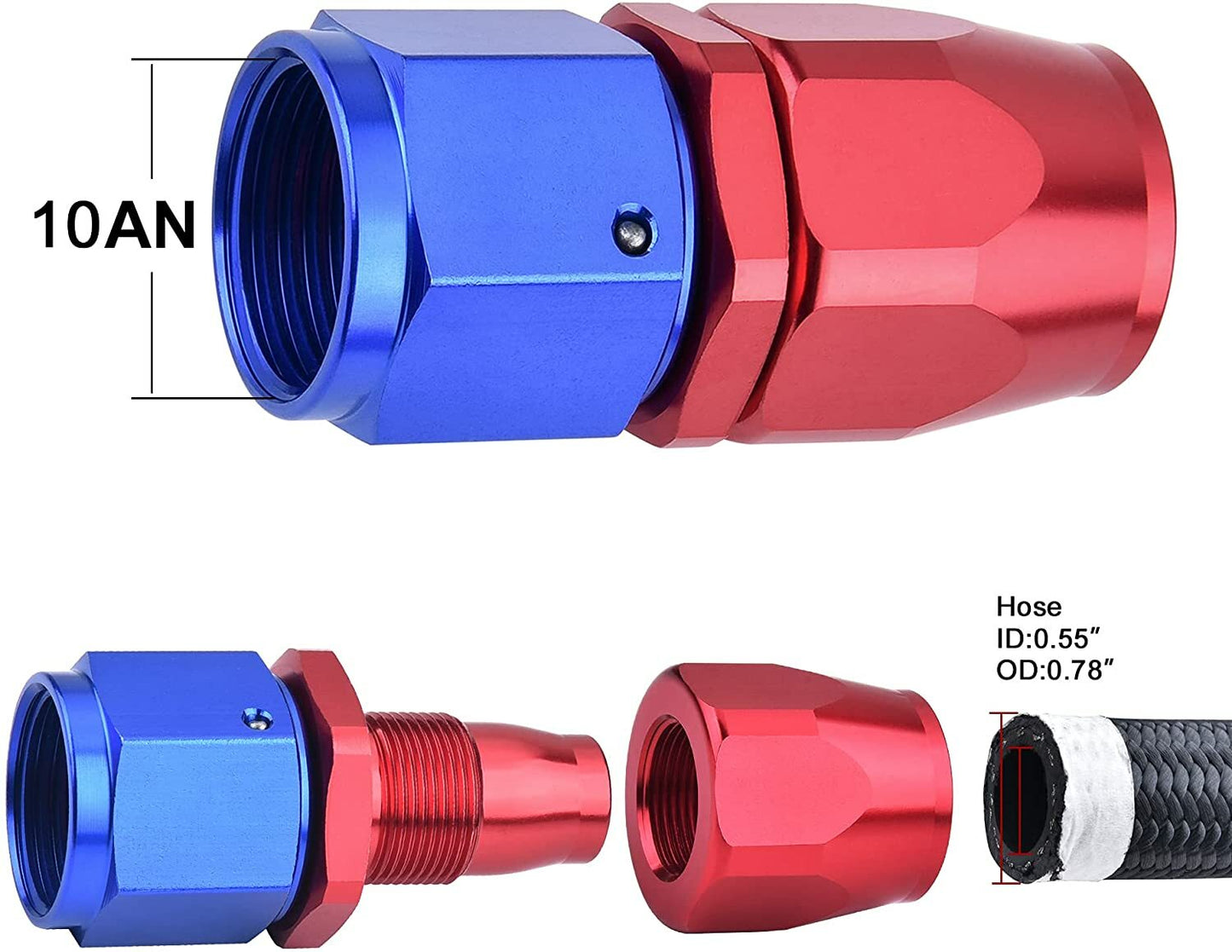 6AN 8AN 10AN Rotary Hose End Fittings 0/45/90/180¡ã Suitable for Braided CPE Fuel Lines (2 Pieces)