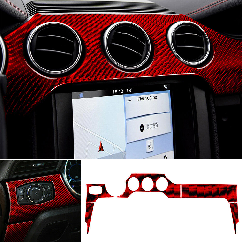 5¡Á Red Carbon Fiber Center Console Dashboard Panel Trim for Ford for Mustang 2015-22