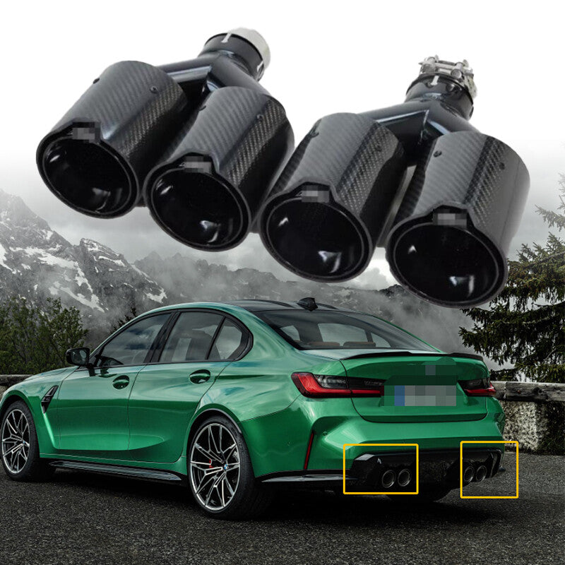 Dual Car Carbon Fiber Exhaust TWIN End Tips Tail Pipe For 63mm In 101MM Out n