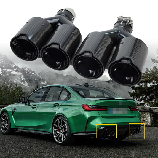 Dual Car Carbon Fiber Exhaust TWIN End Tips Tail Pipe For 63mm In 101MM Out n