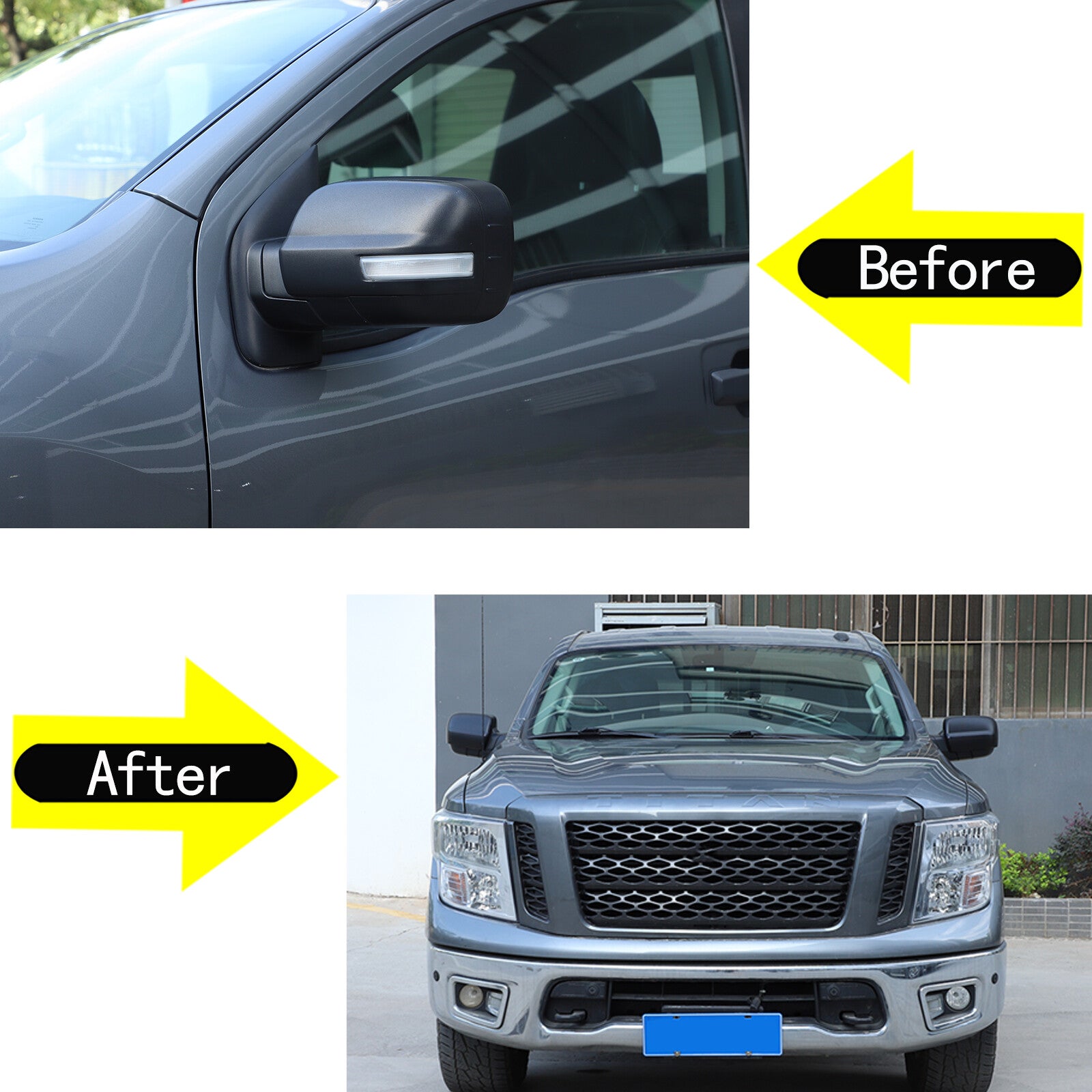 Suitable for 2016-24 for Nissan TITAN XD MATTE, black mirrored cover, non-Tow, with turn-through holes.
