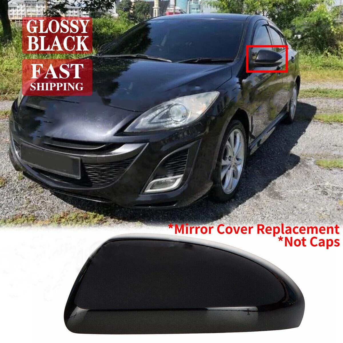 2010-2013 for Mazda 3 Black Left Driver Side Mirror Replaced Housing Cover Cap Q