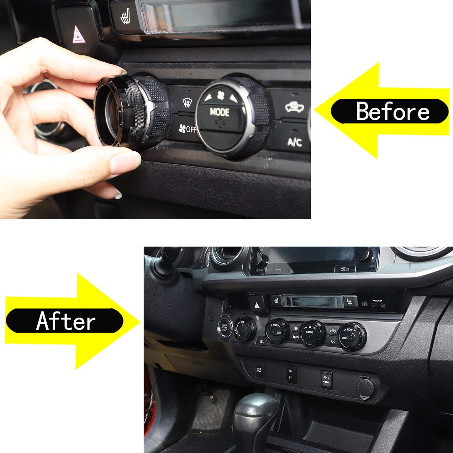 Black automotive climate control ring knob trim cover for Tacoma 2016 - 2024 4X- n