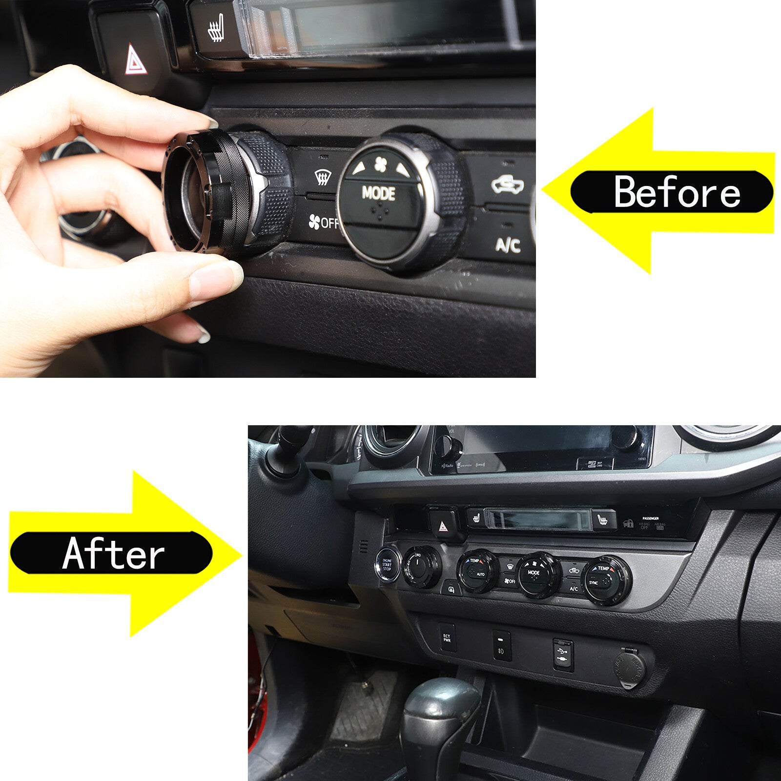 Black automotive climate control ring knob trim cover for Tacoma 2016 - 2024 4X- n