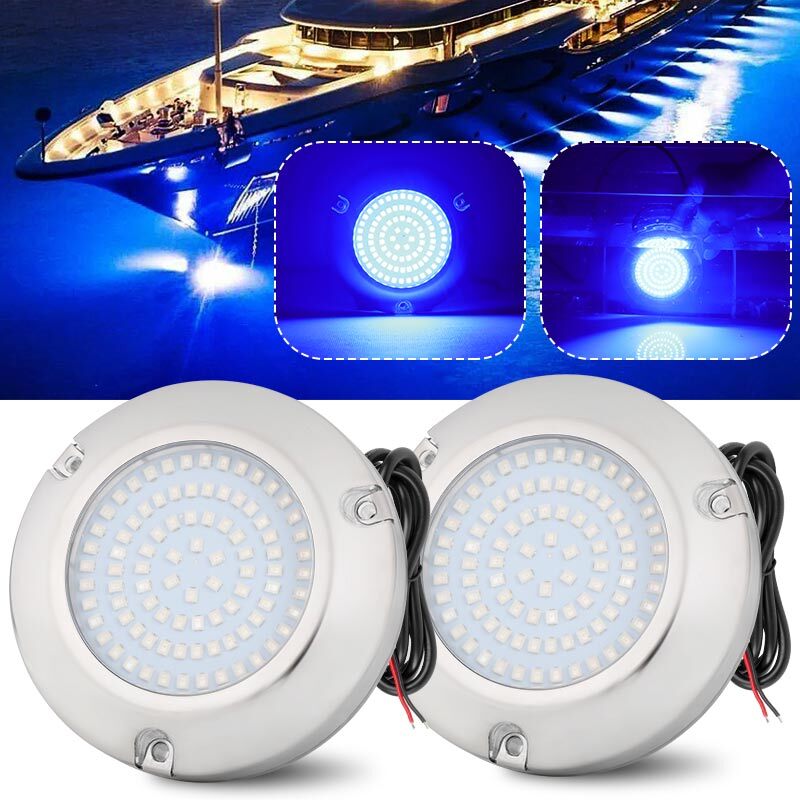 2x Blue 90 LED Underwater Pontoon Marine/Boat/RV Transom Light Stainless Steel