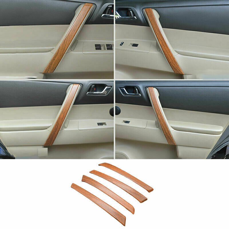 for Toyota Highlander 2008-2013 Wood Grain Door Armrest Panel Strip Cover Trim