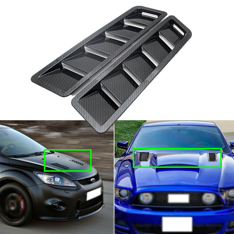 2PCS Car Engine Hood Air Intake Panel ABS Hood Vent Bonnet Louver Black Carbon