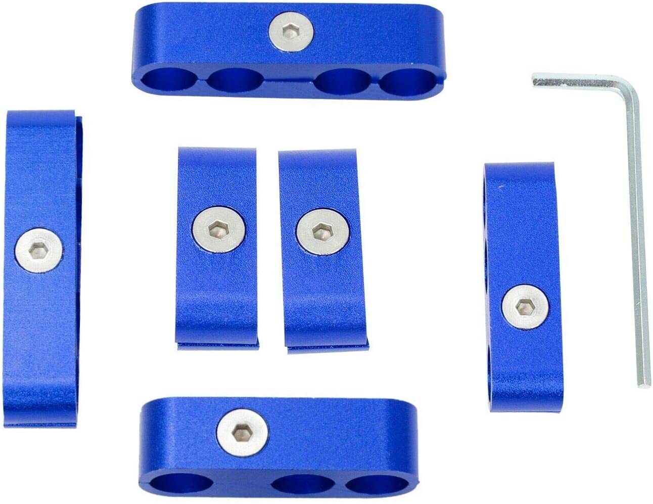 Blue 8mm, 9mm, and 10mm chrome spark plug wire separator looms for Ford and for Chevrolet .