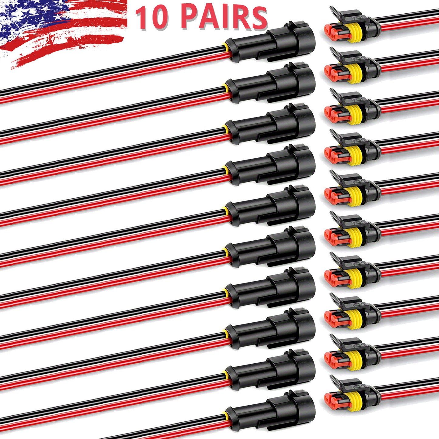 20X Car Electrical Wire Cable 2Pin Connector Way Plug Kit Male Female Waterproof