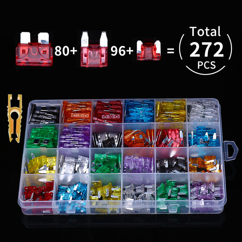 272PCS Car Blade Fuses Assortment Kit 2A-35A Standard & for Mini for SUV Boat Trucks v