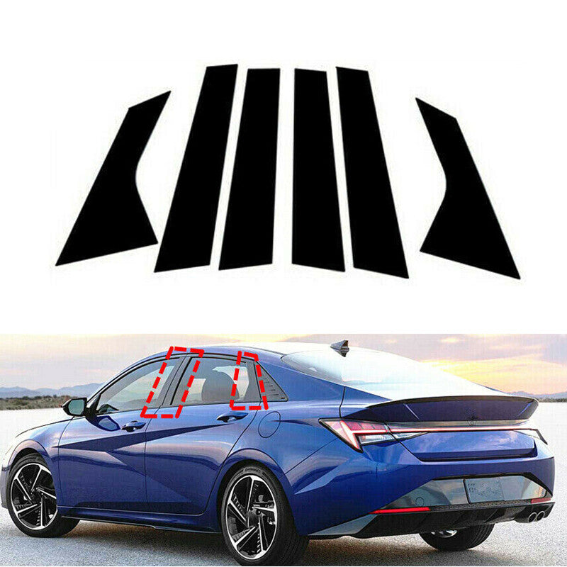 6X Fit 2021-2023 for Hyundai for Elantra Glossy Black Pillar Posts Doors Window Trims
