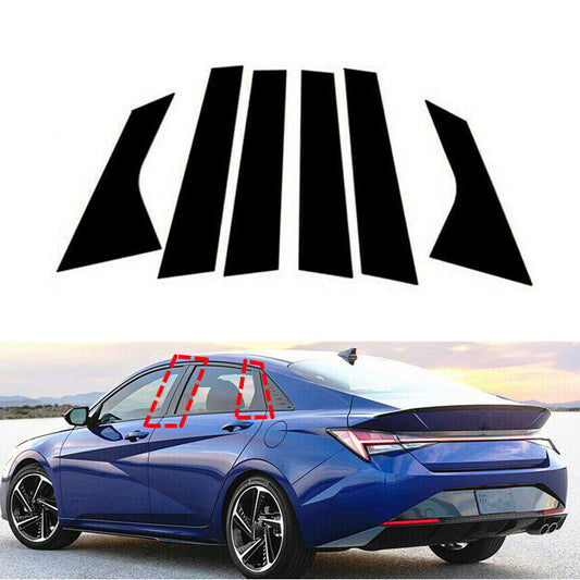6X Fit 2021-2023 for Hyundai for Elantra Glossy Black Pillar Posts Doors Window Trims