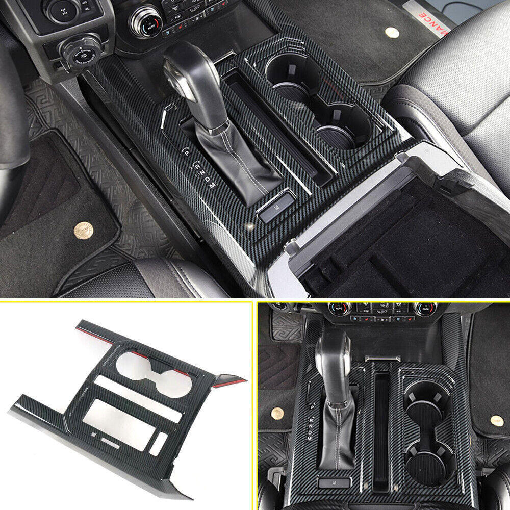 ABS Carbon Gear Shift Panel Water Cup Cover Trim For F150 2017-2020 n