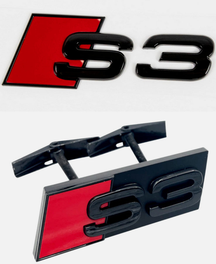 Suitable for Audi S3 front grille Trunk badge, Quattro side fender S-line badge, black