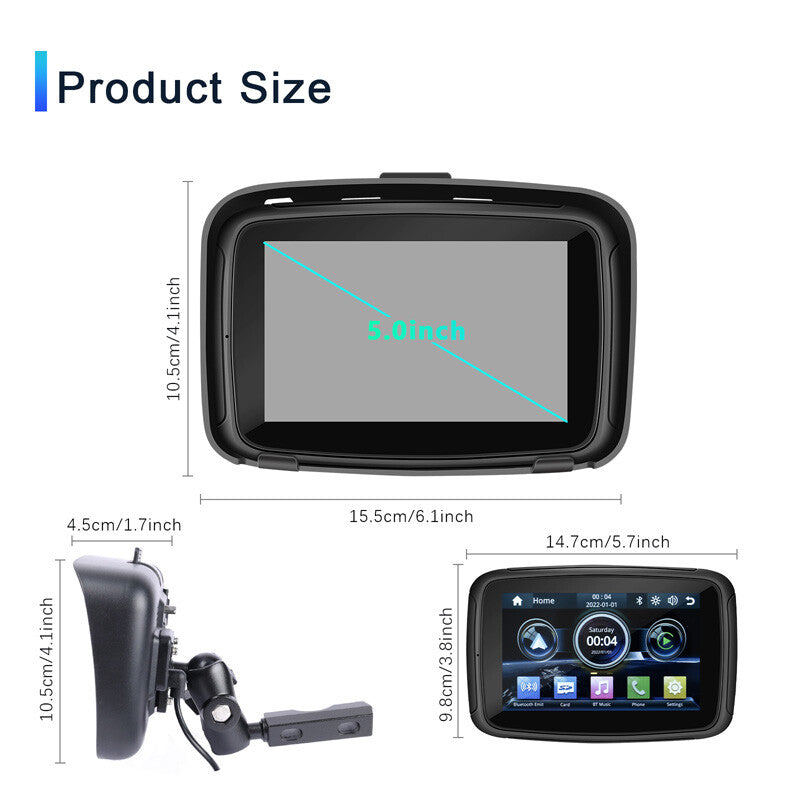 5-inch touchscreen motorcycle GPS for navigator with wireless CarPlay and waterproof USB - n