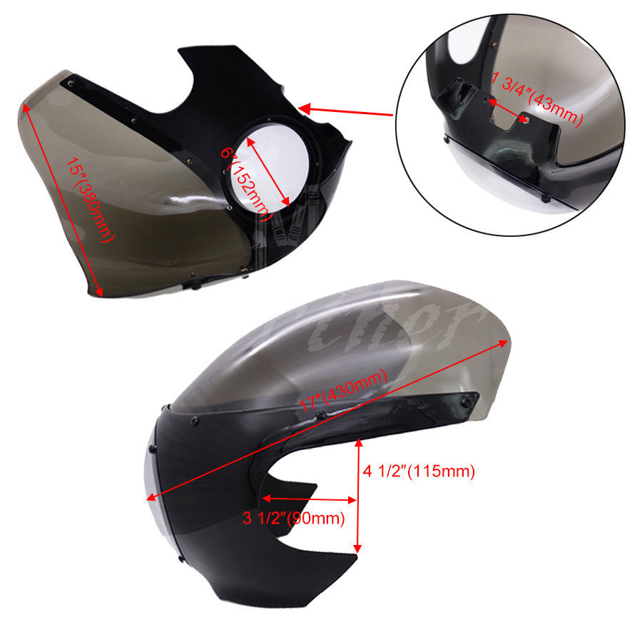 5 3/4 Black Headlight Fairing Windshield Vintage Drag Racing Viper Cafe Racer Q