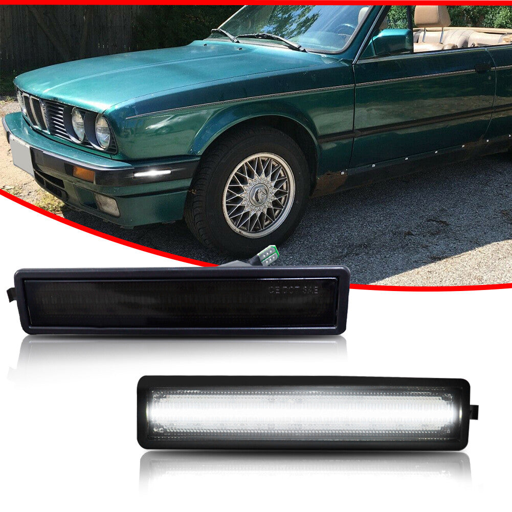Smoked Black Side Marker Light Reflector White LED For 84-91 for E30 3 - v