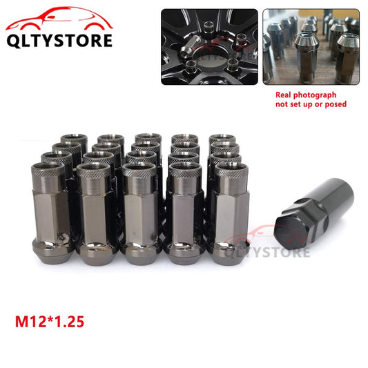20Pcs M12x1.25 48mm Open End Lug Nut Set Steel Wheel Nut Bolt w/Socket Gun Black Q