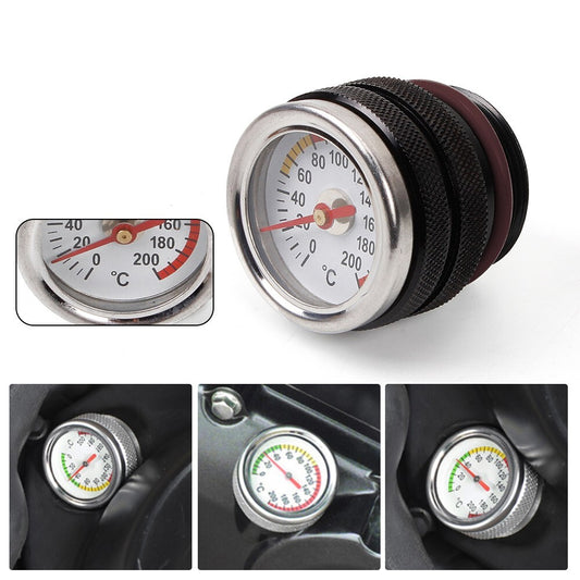 Black M30x1.5 Oil Temp Temperature Gauge Filler Cap for Motorcycle 0-200 Celsius Q