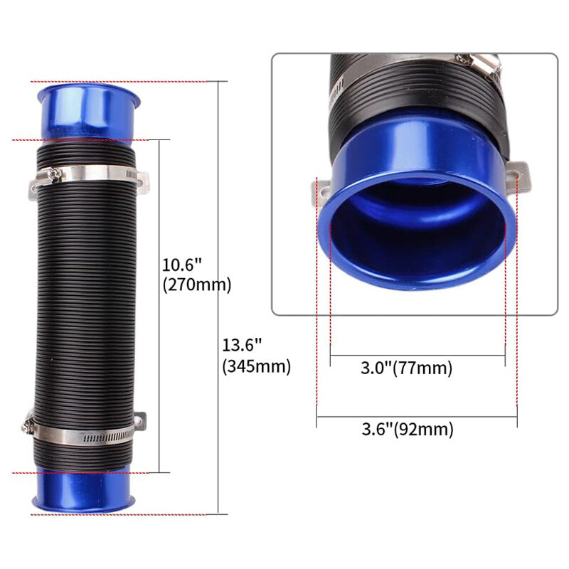 3'' 76mm Flexible Car Cold Air Intake Hose Filter Pipe Telescopic Tube Blue Q