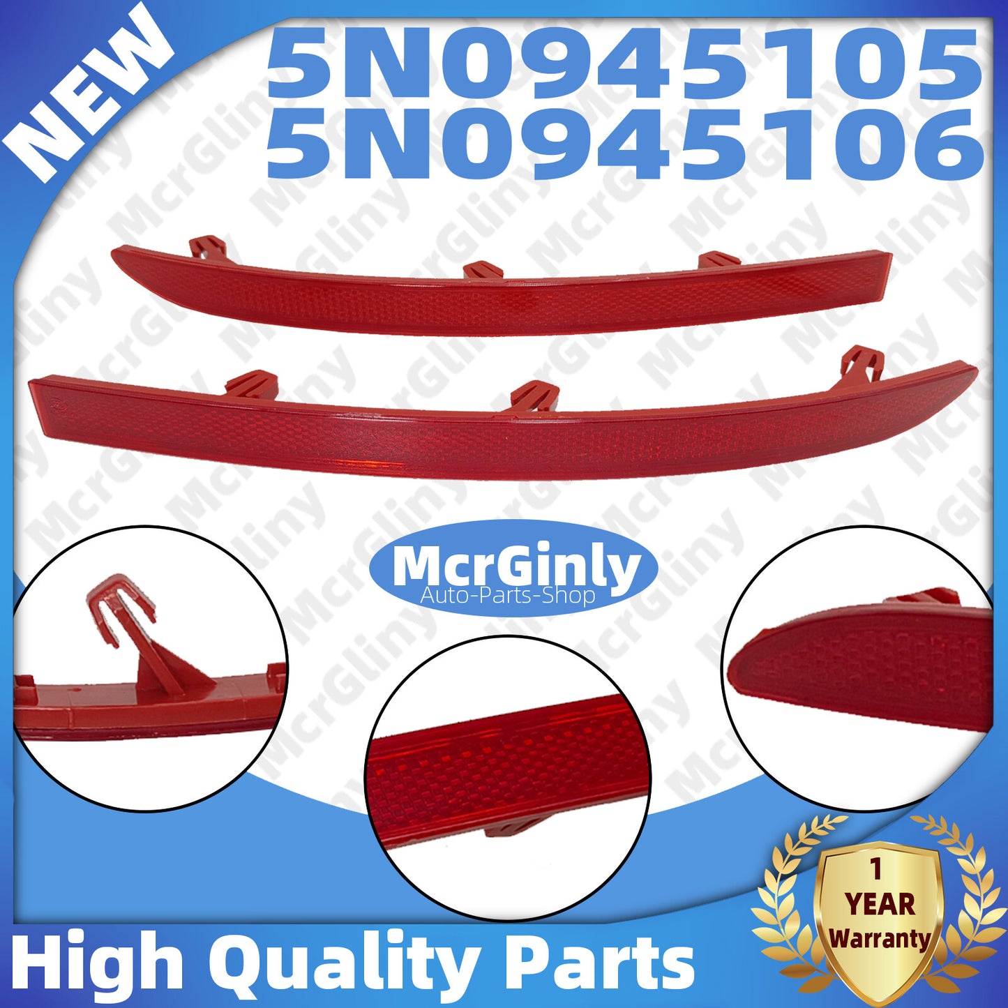 1. Double left + right red rear bumper marker reflectors for Tiguan 2008-2018 n