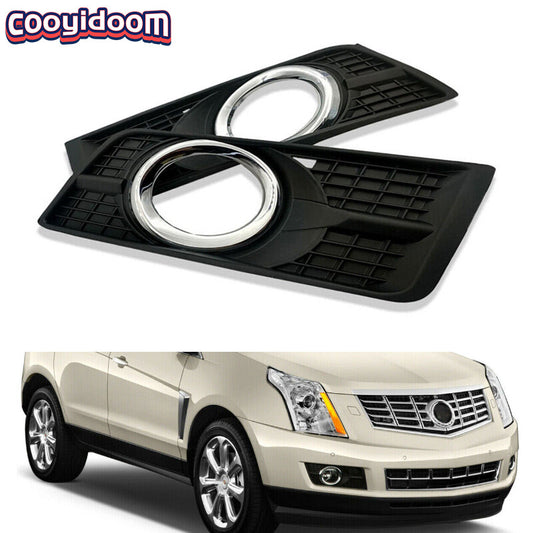 Pair of front fog light protector bezel trim with chrome accents for 2010-2016 for Cadillac SRX