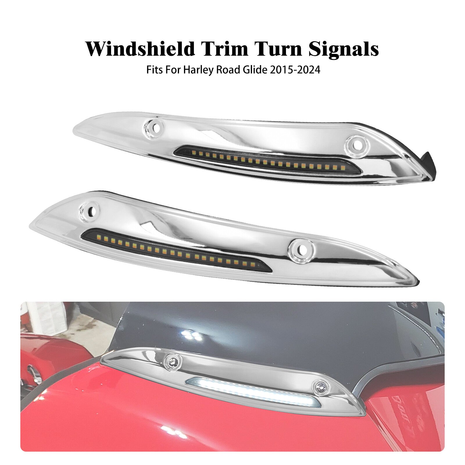 Chrome Aluminum Windshield Trim Turn Signals LED Light for Harley Road Glide 15+ Q