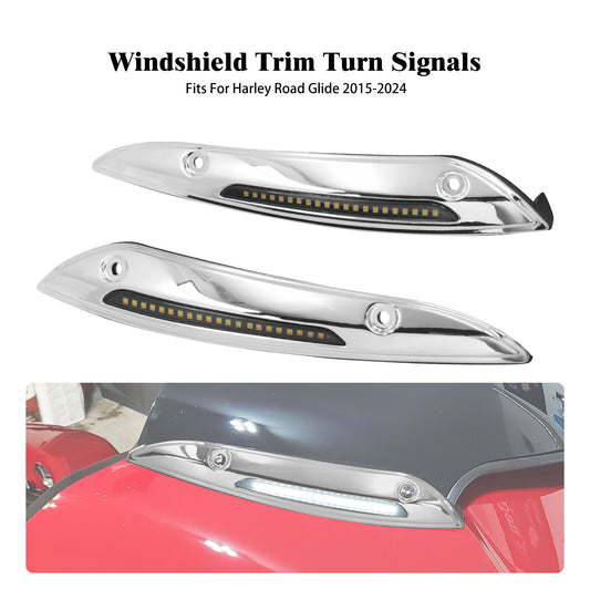 Chrome Aluminum Windshield Trim Turn Signals LED Light for Harley Road Glide 15+ Q